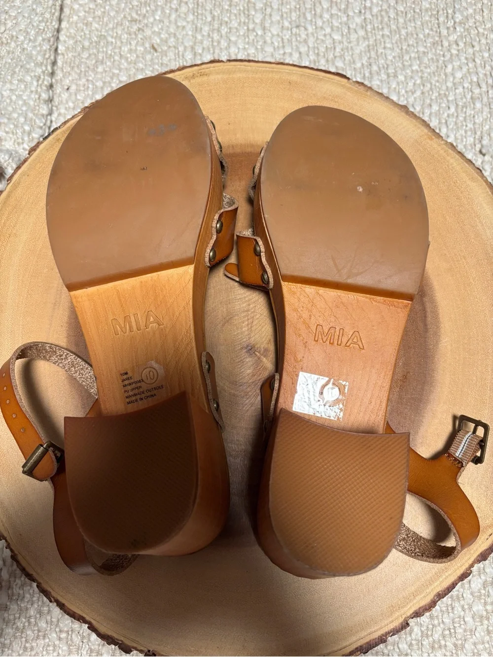 MIA Tan Leather Crossover Platform Sandals